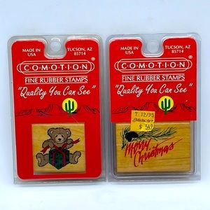 Comotion Fine Rubber Stamps, Lot of 2. 1-3/4” Square, 1-3/4 x 2-1/4 Rectangle.